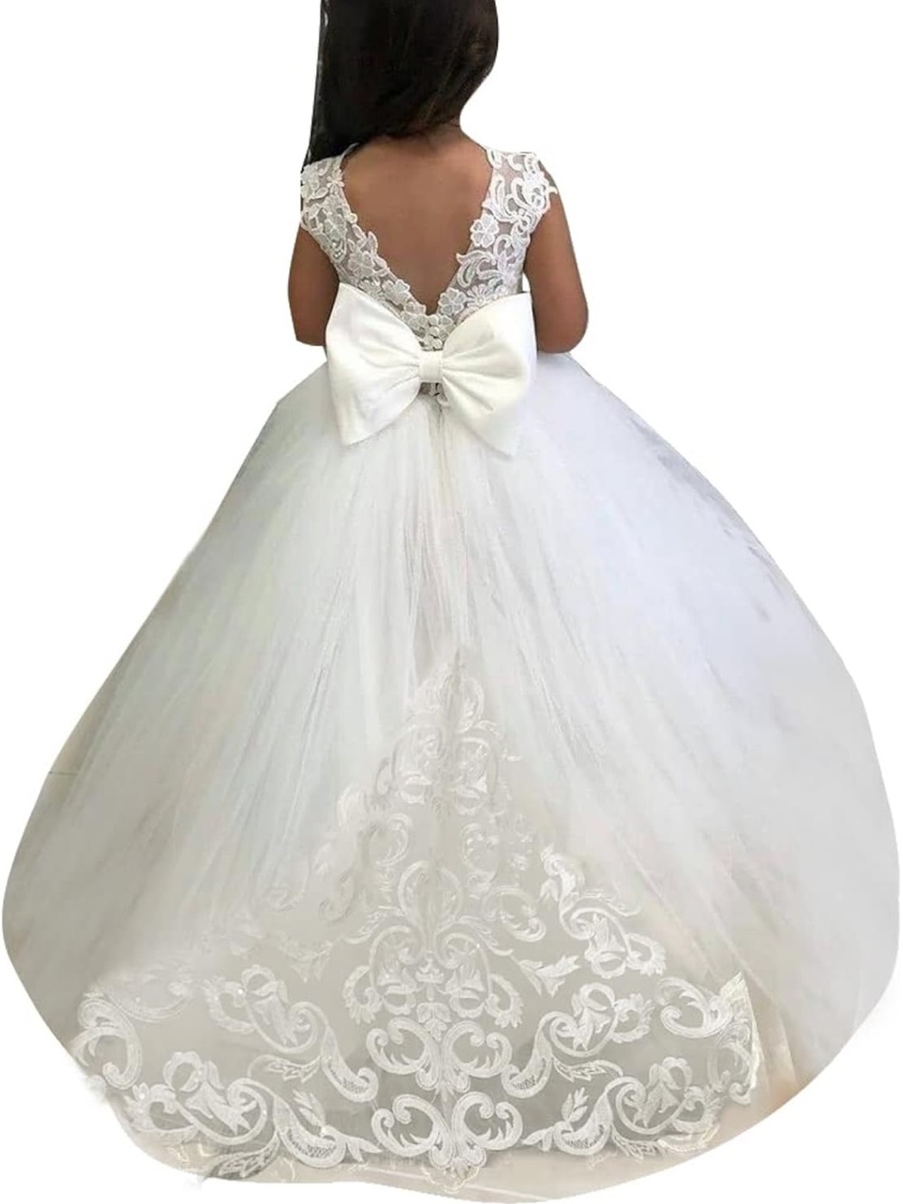 White Lace Flower Girl/ First Communion Dress with Bow size 8